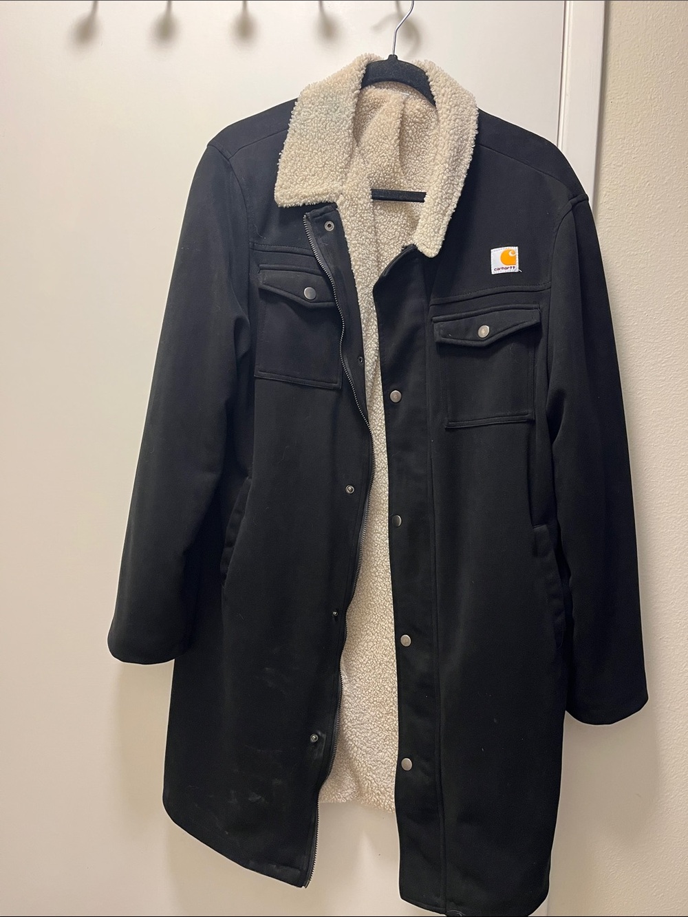 Carhartt Black Coat with Cream Sherpa Lining